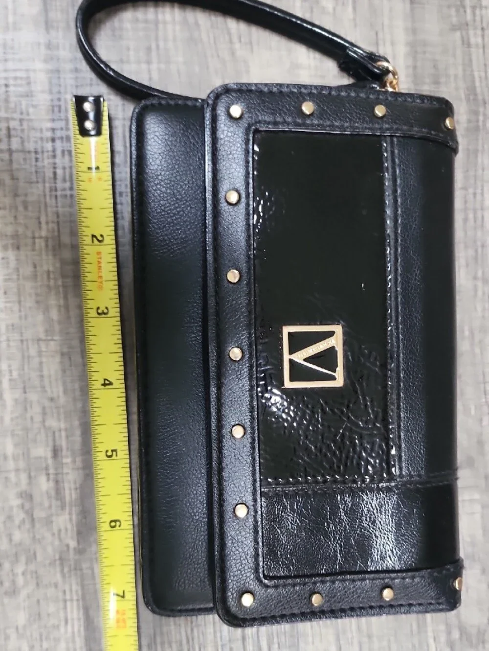 Victorias Secret Black Stud-Trim Wristlet with Gold V Logo